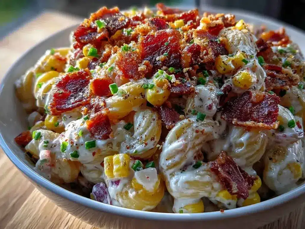 creamy bacon ranch pasta salad - featured image