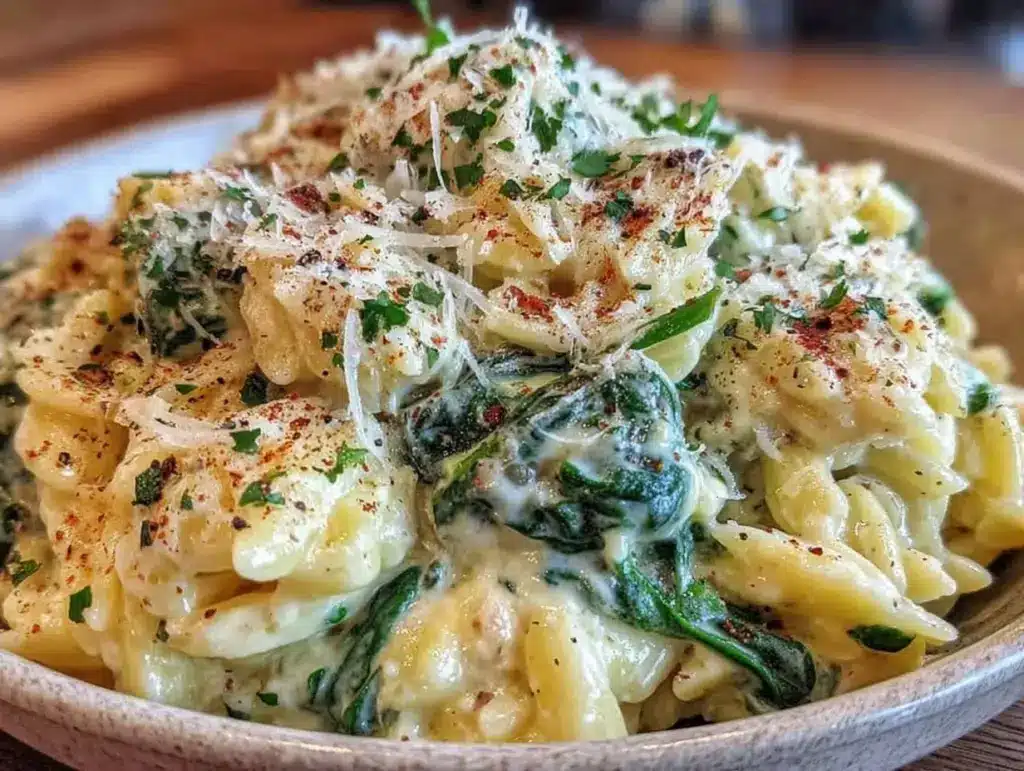 creamy garlic parmesan orzo - featured image