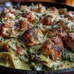 creamy spinach artichoke chicken skillet - featured image