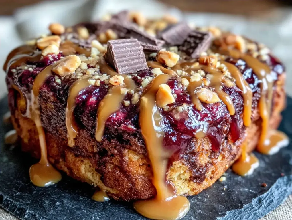 easy reeses poke cake for one - featured image