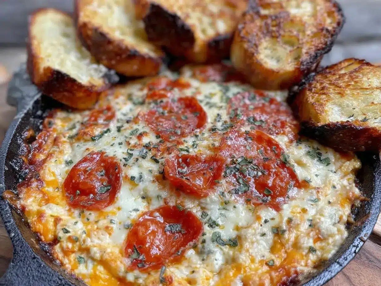 Game Day Cheesy Pepperoni Pizza Dip With Garlic Bread 4 Game Day Cheesy Pepperoni Pizza Dip preparation steps