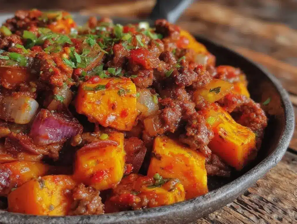 ground turkey sweet potato skillet - featured image