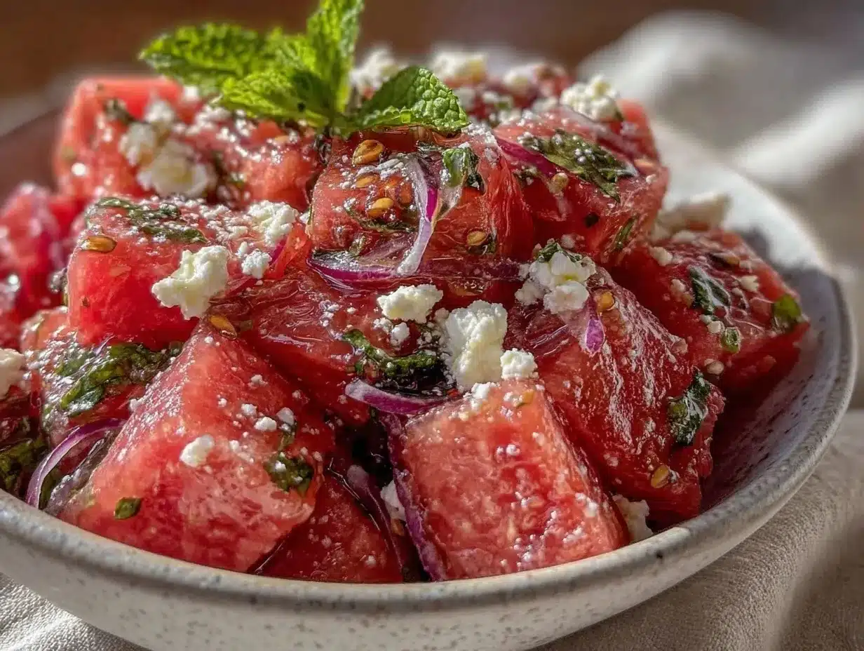 Labor Day Watermelon Feta Salad with Mint: One Your Kids Will Want to Help Make 4 Labor Day Watermelon Feta Salad with Mint preparation steps