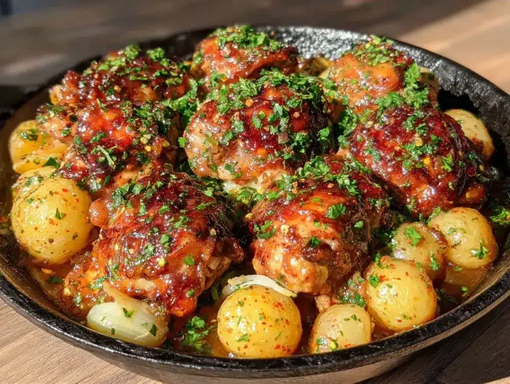 one pan garlic butter chicken and potatoes - featured image