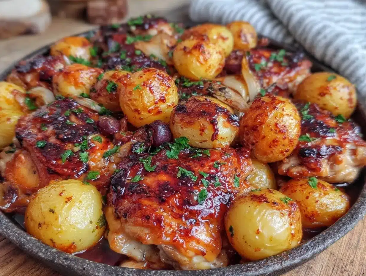 One-Pan Garlic Butter Chicken & Potatoes Kids Help Make 4 one pan garlic butter chicken and potatoes preparation steps