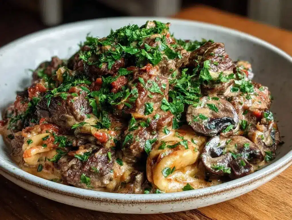 slow cooker beef stroganoff for 2 - featured image